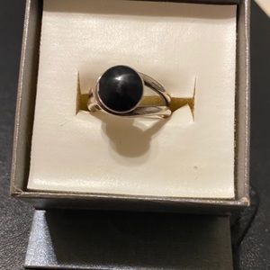 Silver ring black stone